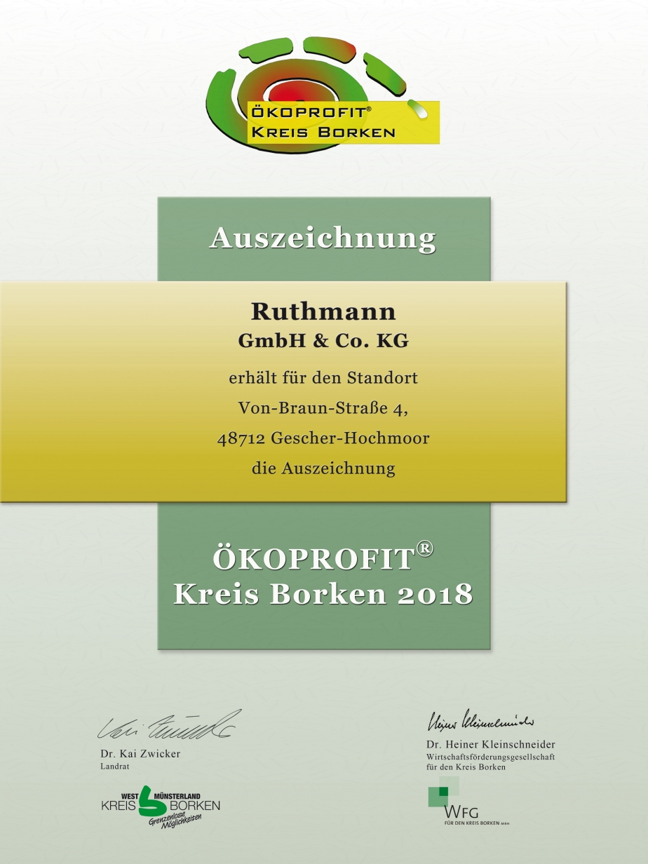 Ökoprofit Urkunde Ruthmann 2018