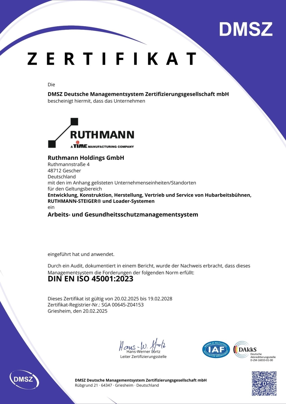 Unser Arbeits- und Gesundheitsschutzmanagementsystem ist zertifiziert nach DIN ISO 45001:
