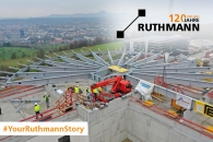 RUTHMANN STEIGER® auf dem Dach beim Bau eines Heliports